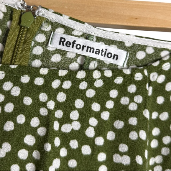 Reformation Zoe Skirt Moiret Green Polka Dot - Picture 6 of 9